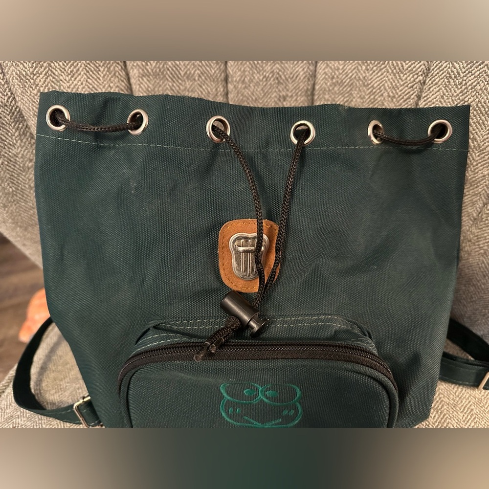 Vintage 90s Keroppi Sanrio Mini Backpack Canvas & Suede Flap - Picture 5 of 14